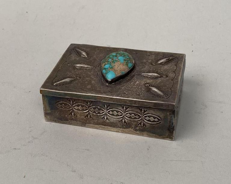 Native American Turquoise Mounted Silver Box (1 of 7)