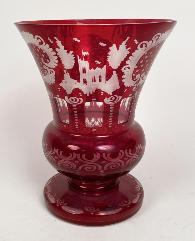 Ruby Glass Cut To Clear Urn Form Vase (1 of 6)