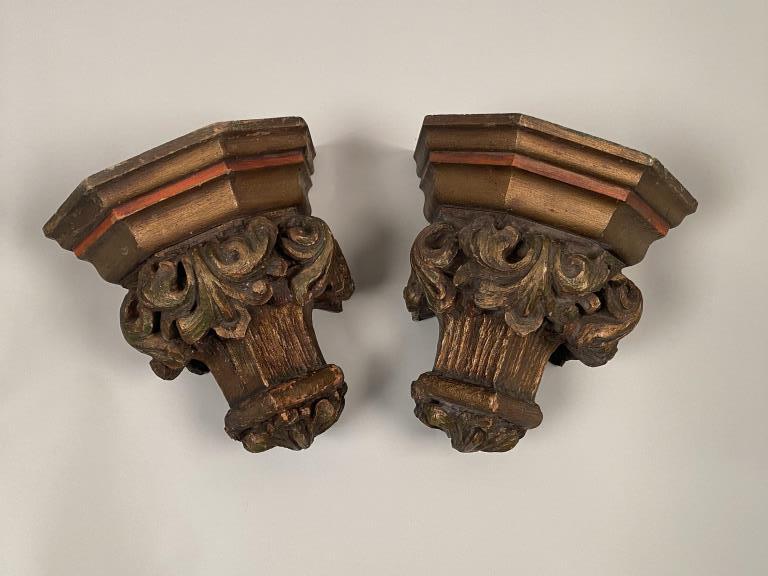 Pair Carved Wooden Wall Brackets (1 of 4)