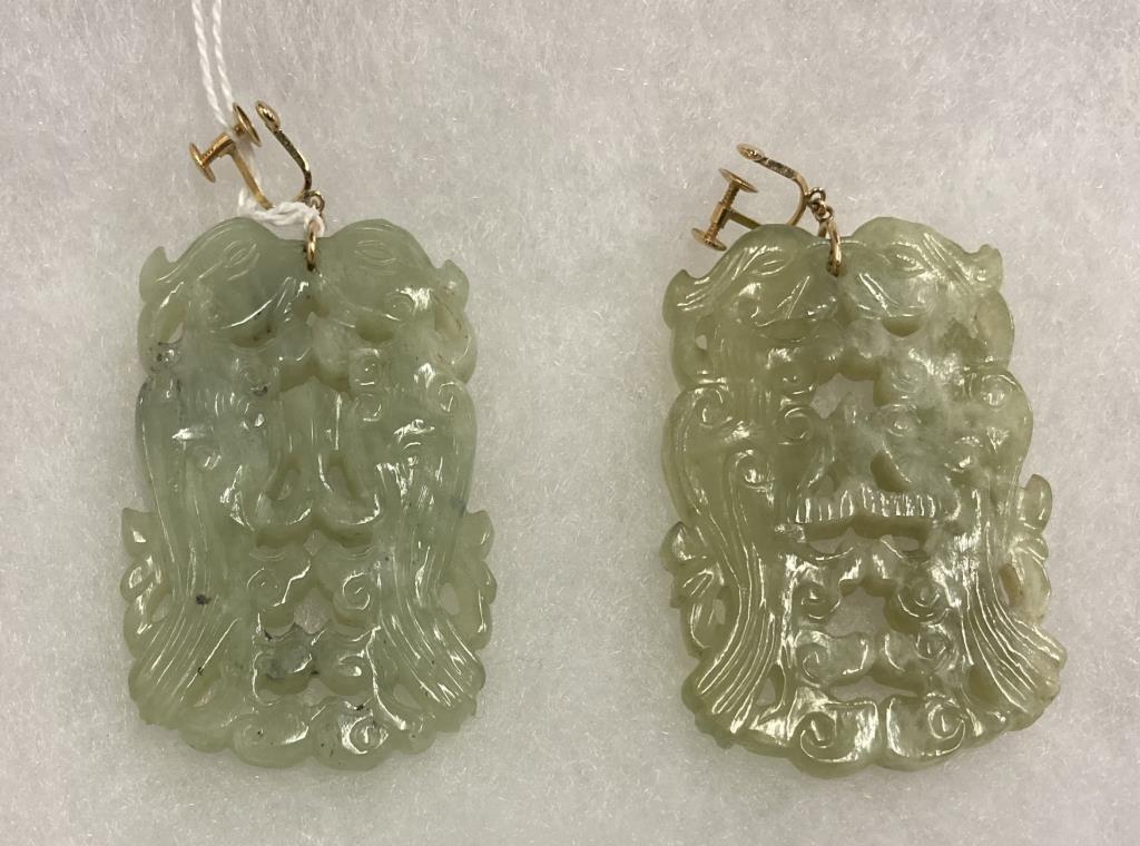 Pair Chinese Carved Hardstone Pendant Earrings (1 of 8)