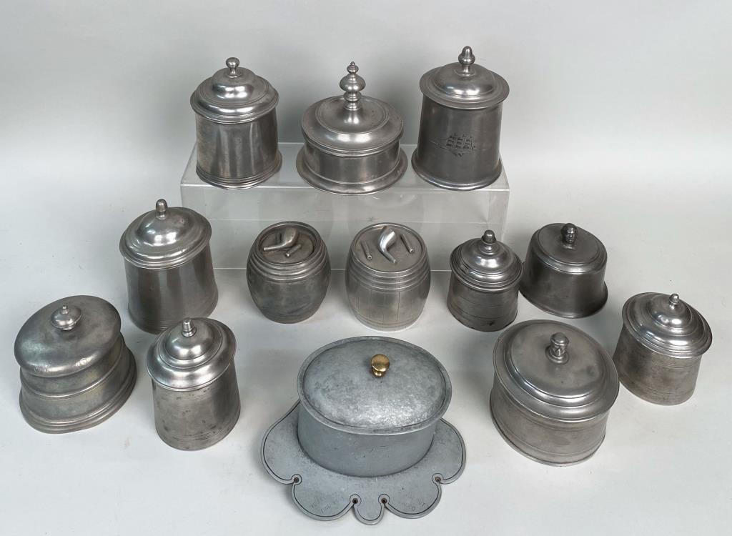 Group Thirteen Antique Pewter Tobacco Wares (1 of 6)