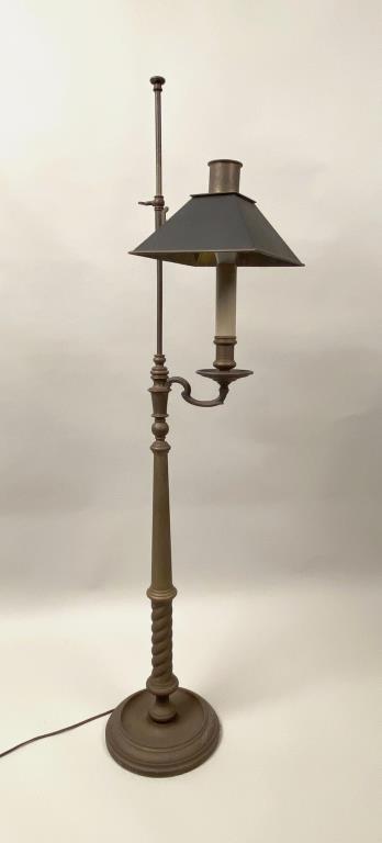 Vintage Brass Floor Lamp, Tole Shade (1 of 4)