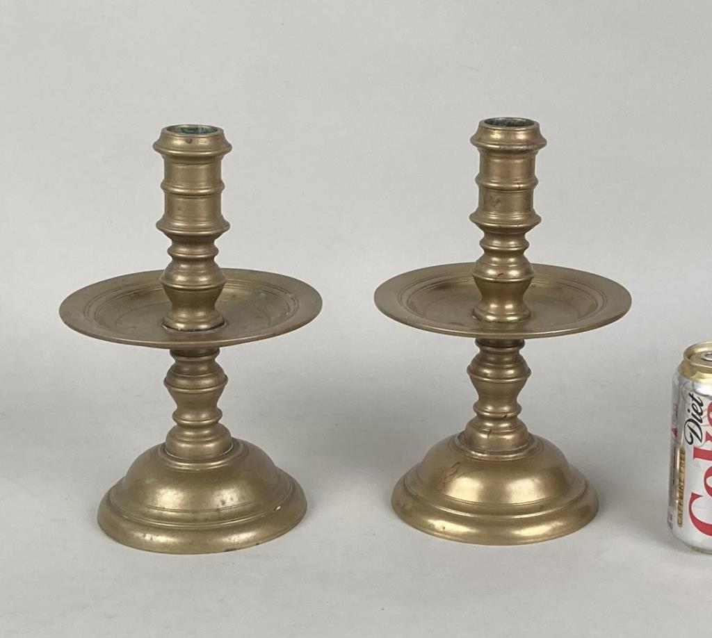 Pair Turned Brass "Heemskerk" Type Candlesticks (1 of 6)