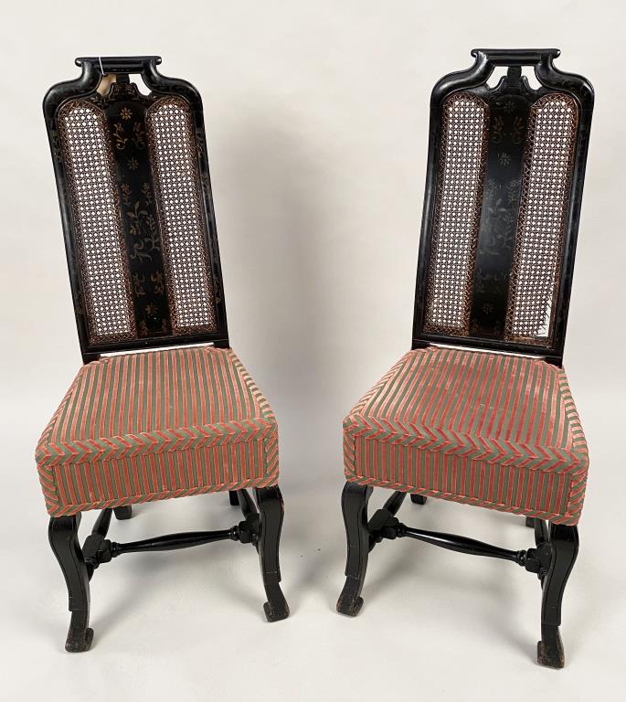 Pair English Queen Anne Style Caned Side Chairs (1 of 7)