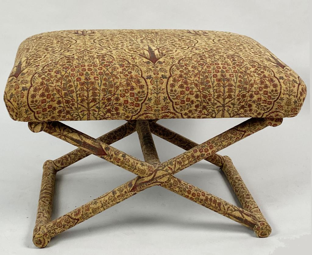 Tapestry Upholstered "X" Form Bench (1 of 3)