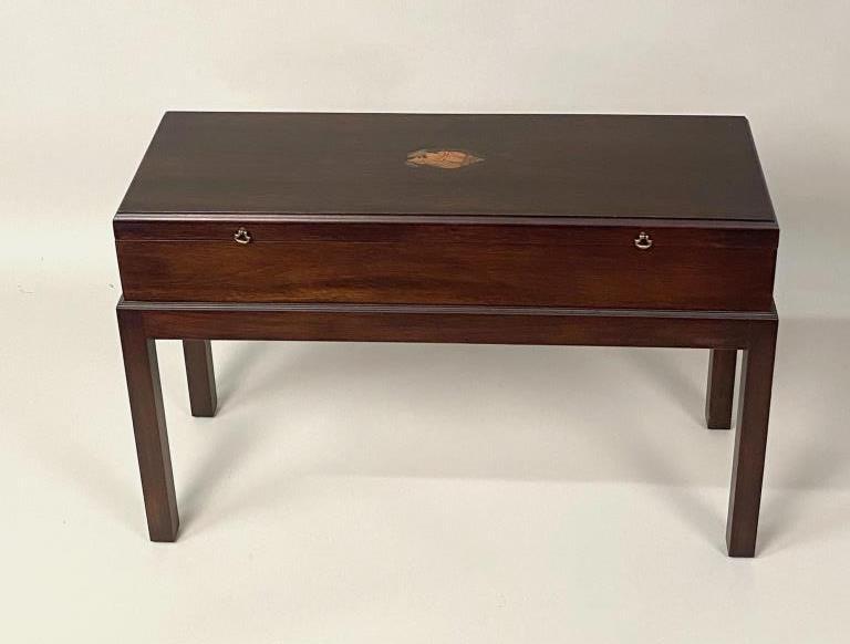 Chippendale Style Inlaid Mahogany Gun Box/Stand: with conch shell inlay. 19 3/4" high, 20 3/4" wide, 10 3/4" deep. Scuffs, peeling to conch.