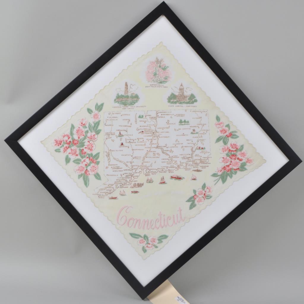 Framed Handkerchief Map of CT (1 of 2)