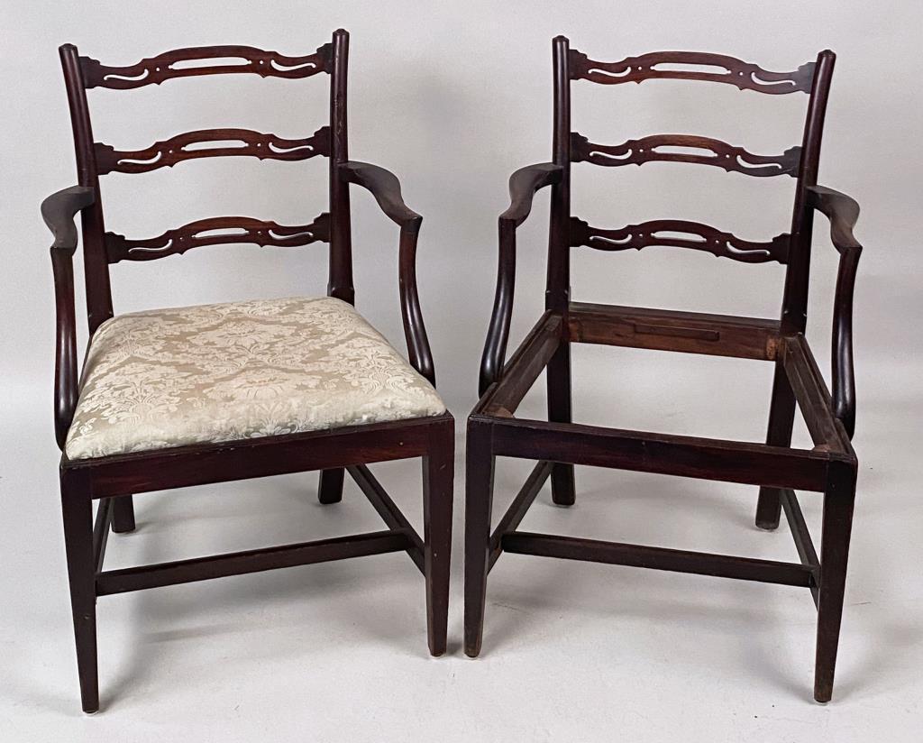 Pair Transitional Mahogany Ribbon Back Arm Chairs (1 of 8)