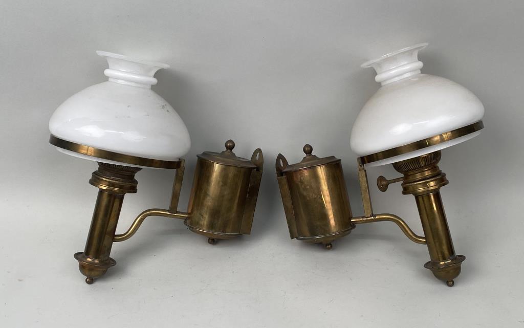Pair Antique Brass Oil Lamp Wall Sconces (1 of 6)