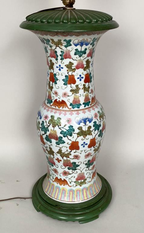 Large Chinese Enameled Baluster Vase, As Lamp (1 of 3)