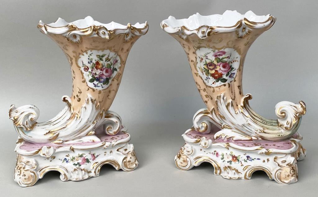Pair Porcelain Cornucopia Form Vases (1 of 5)