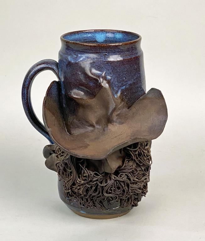 Abstract Figural Pottery Tankard, Signed (1 of 7)