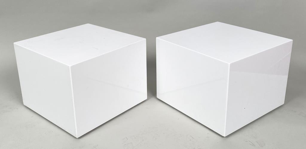 Pair MCM White Cube Form End Tables (1 of 3)