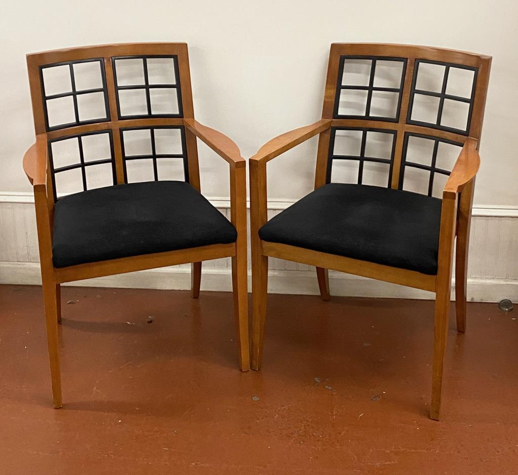 Pair MCM Cherry Open Arm Chairs (1 of 5)