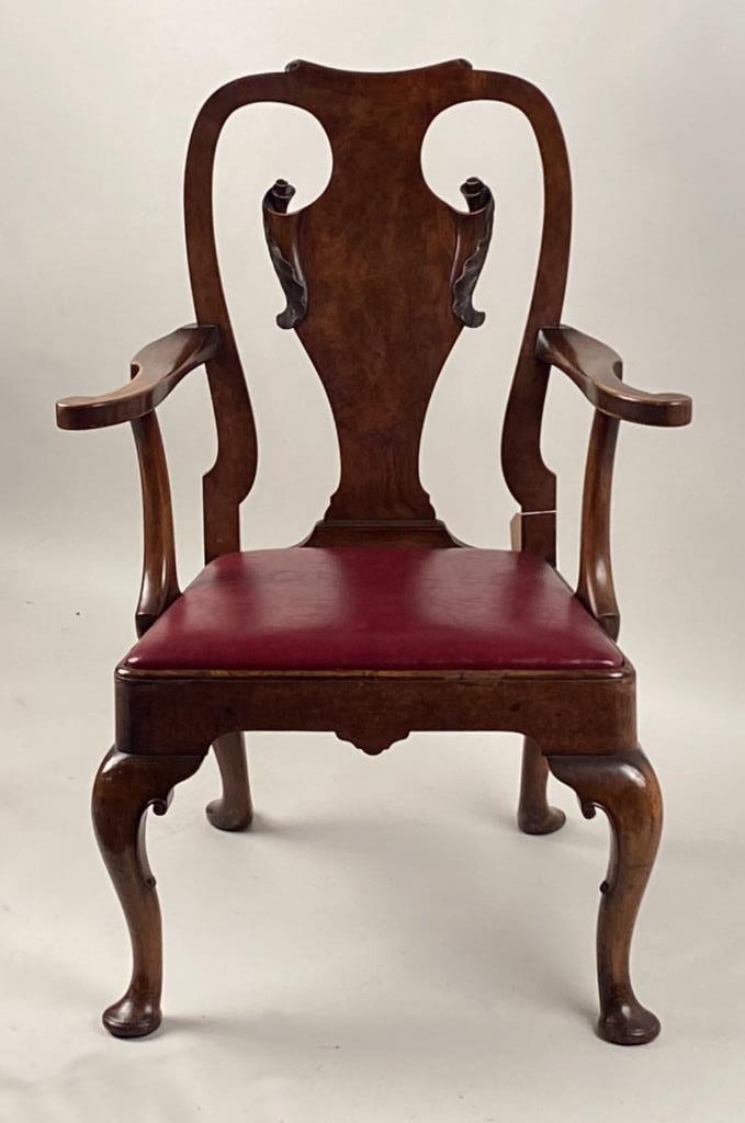 English Queen Anne Carved Walnut Arm Chair (1 of 8)