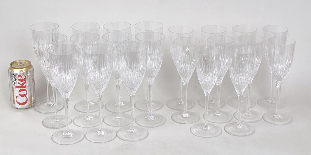 Twenty One Miller Rogaska Wine & Water Glasses: comprising 11 water glasses and 10 wine glasses in the Soho pattern. Water: 9" high. Wines: 8 1/2" high. A few with light residue. Property of a Southbury CT collector.