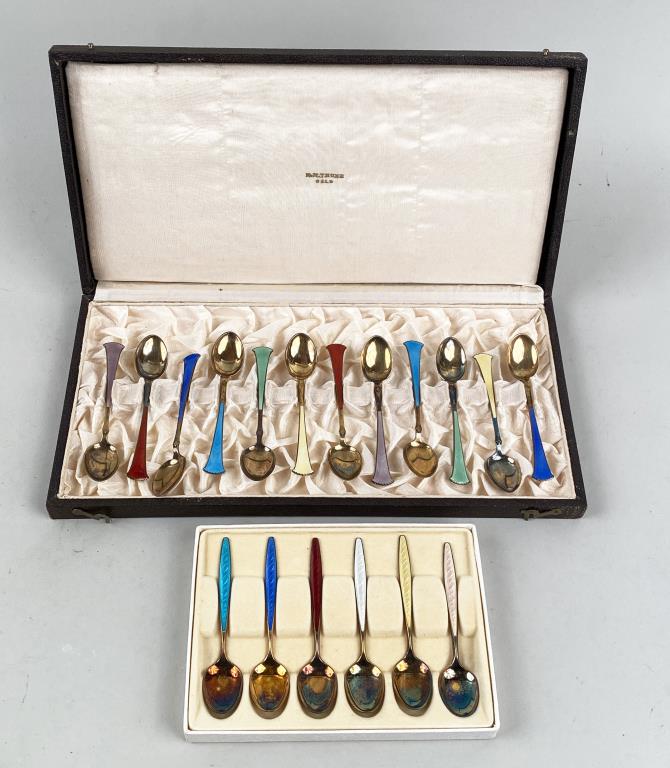 Two Boxed Sets, Sterling & Enamel Spoons (1 of 6)