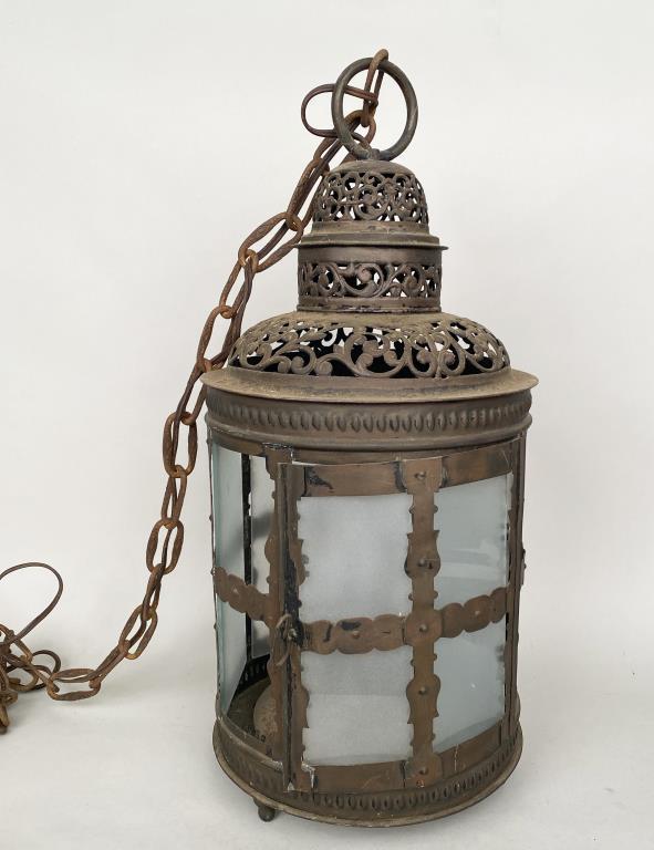 Continental Pierced Sheet Brass Hall Lantern (1 of 3)