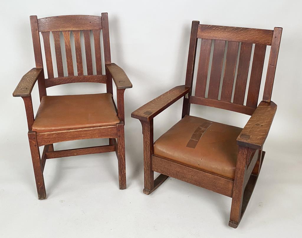 Two Stickley Arts & Crafts Oak Chairs (1 of 10)