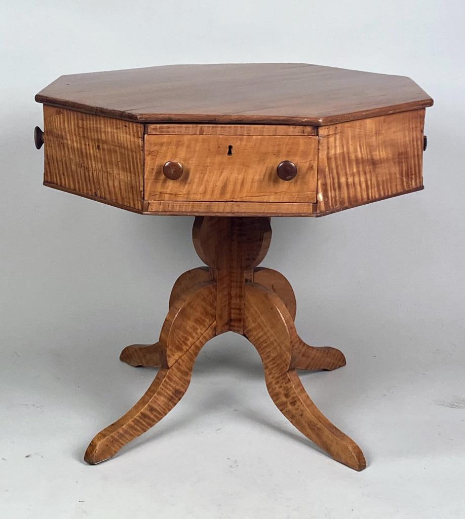 Unusual Federal Octagonal Tiger Maple Drum Table (1 of 7)