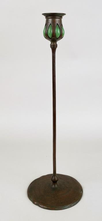 Tiffany Studios Bronze/Green Glass Candlestick (1 of 6)