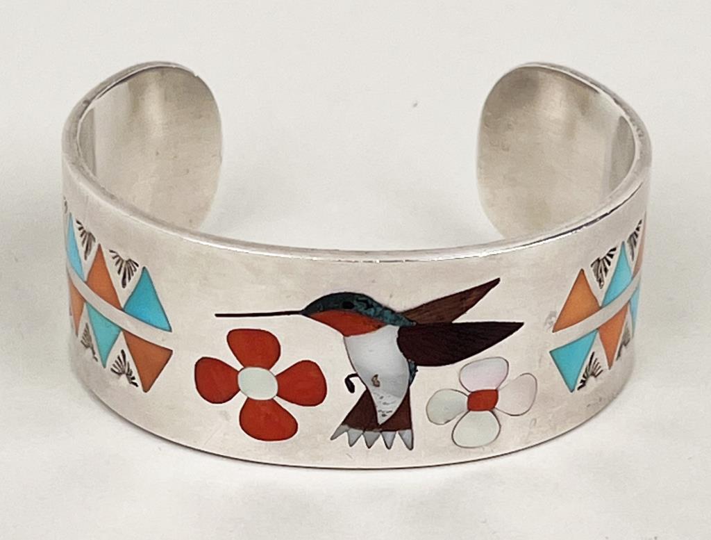 Zuni Inlaid Silver Cuff Bracelet, AD Banteah (1 of 5)