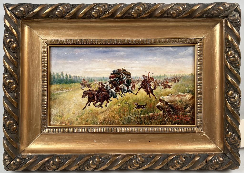 Signed O/C Western Stagecoach Scene (1 of 4)
