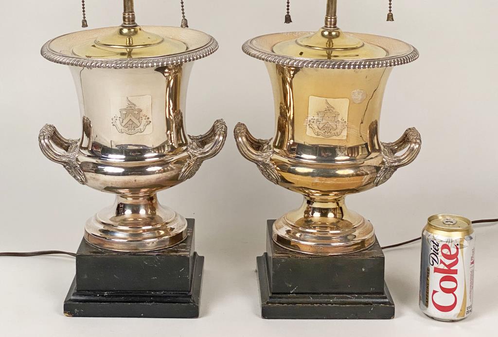 Pair Silver Plated Campana Urn Form Lamps (1 of 7)