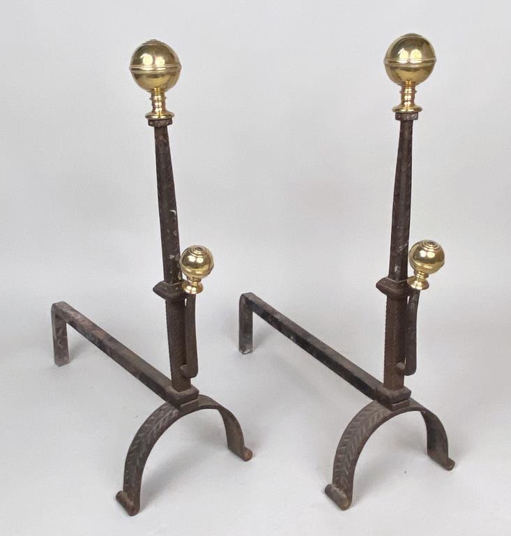 Pair Large Continental Iron & Brass Andirons (1 of 4)