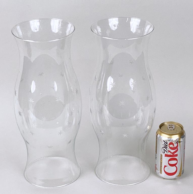 Pair Large Etched Glass Hurricane Shades (1 of 2)