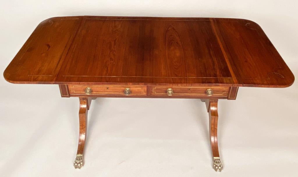 Regency Brass Inlaid Rosewood Drop Leaf Sofa Table (1 of 9)
