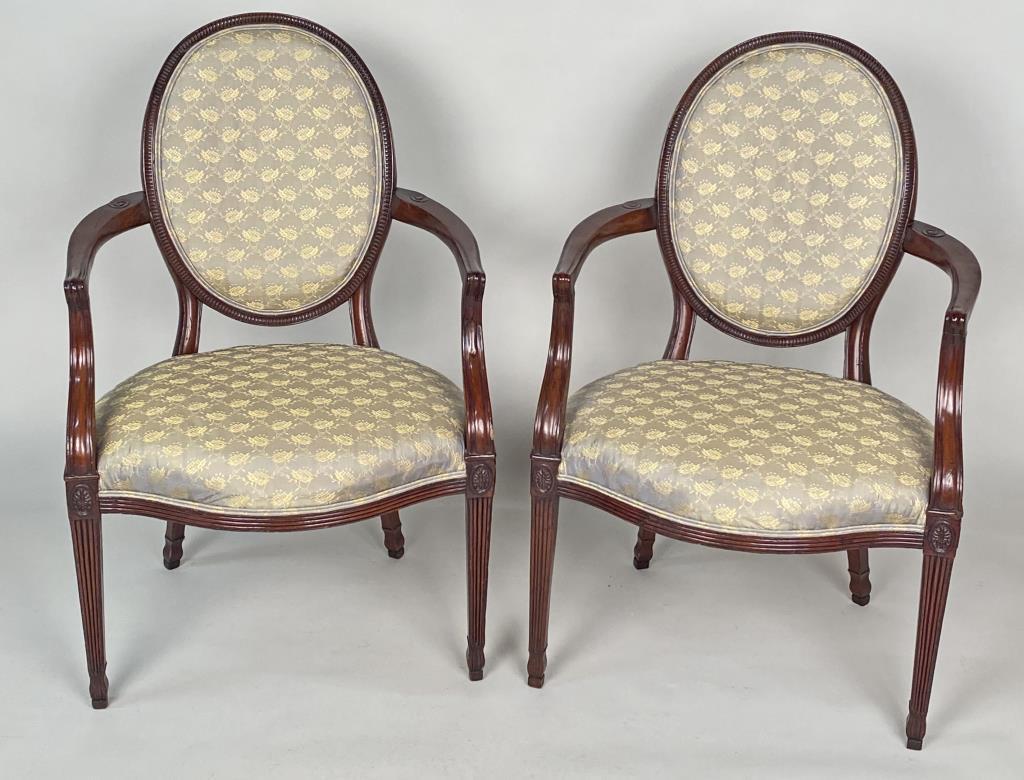Pair George III Oval Back Open Arm Chairs (1 of 8)