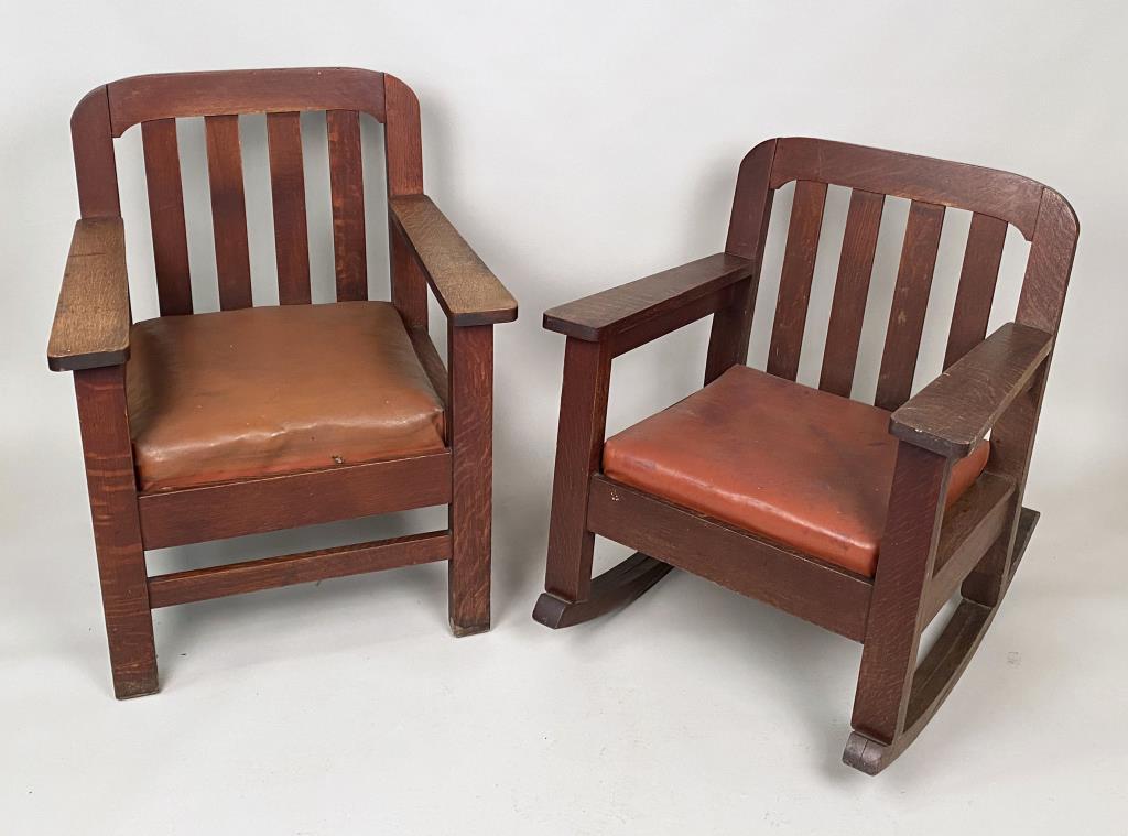 Two Imperial Chair Co Arts & Crafts Oak Chairs (1 of 7)