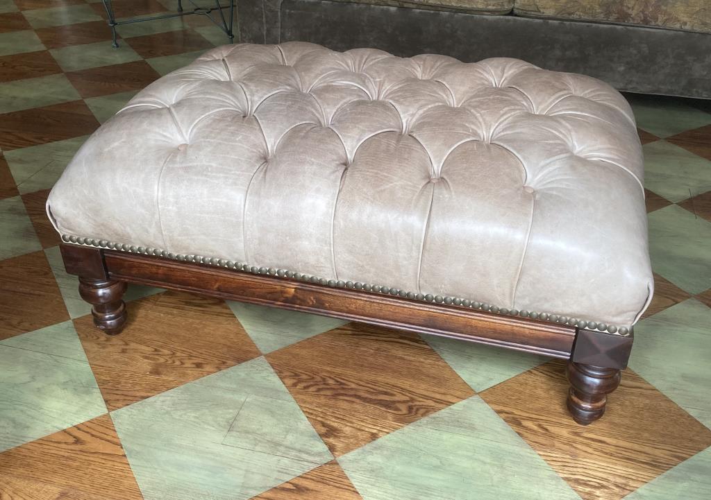 Regency Style Tufted Leather Ottoman (1 of 4)