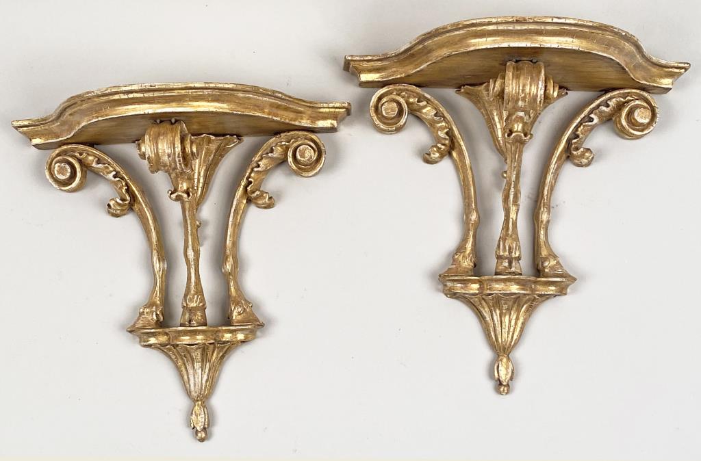Pair Georgian Carved & Gilt Wood Wall Brackets (1 of 4)
