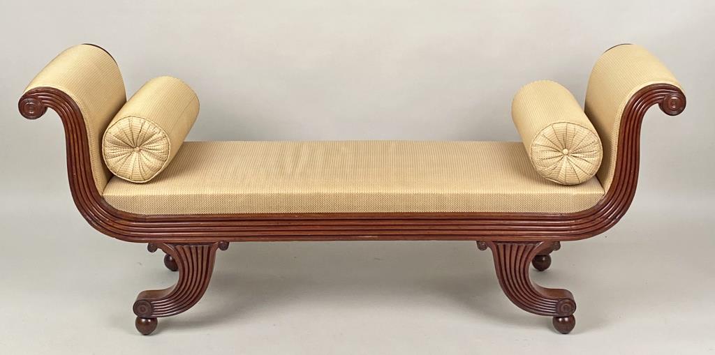 Fine Regency Carved Mahogany Upholstered Bench (1 of 4)