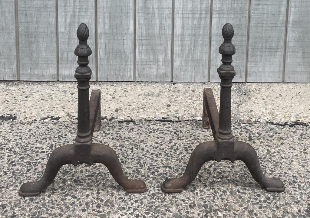 Rare Pair Cast Iron Flame Top Andirons (1 of 5)