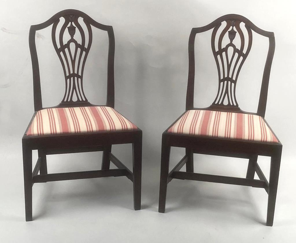 Pair RI Hepplewhite Carved Mahogany Side Chairs (1 of 10)