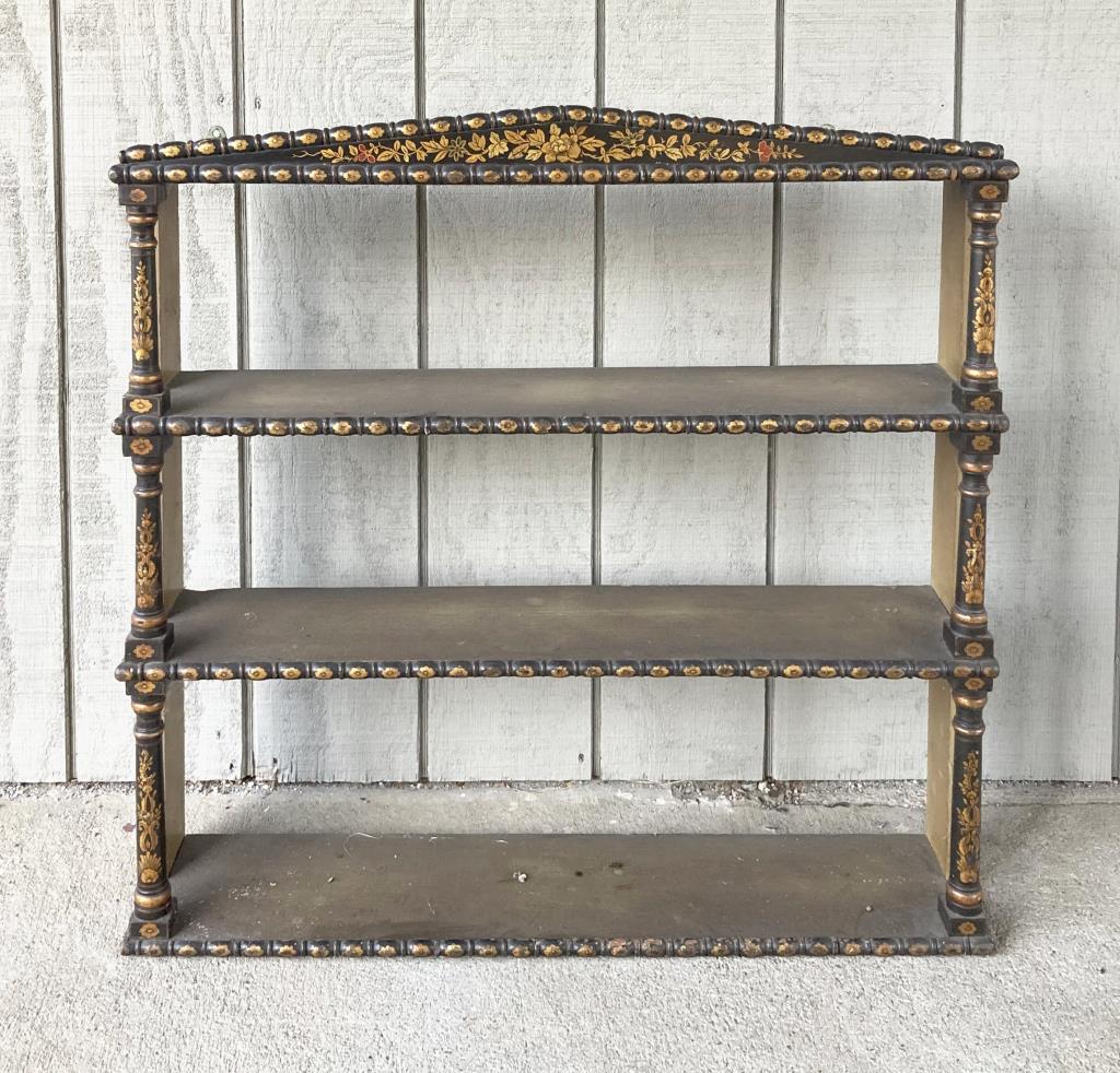 Rare Regency Stenciled Three Tier Hanging Shelf (1 of 4)