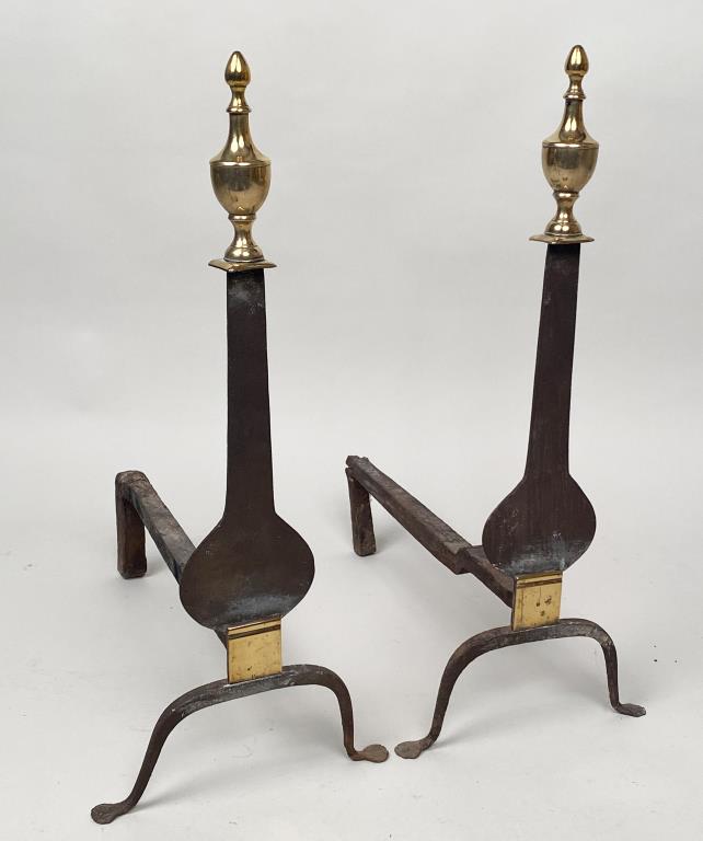 Pair American Brass/Iron Knifeblade Andirons (1 of 5)