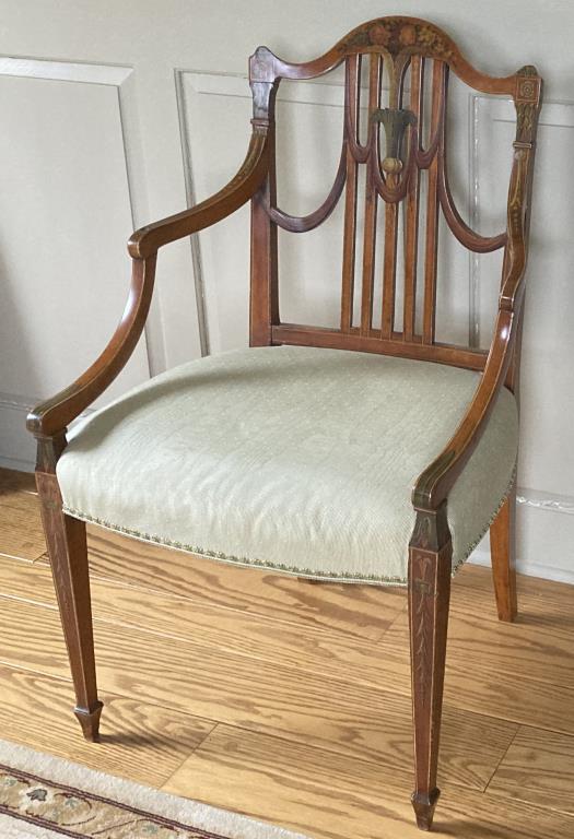 George III Paint Decorated Satinwood Arm Chair (1 of 4)