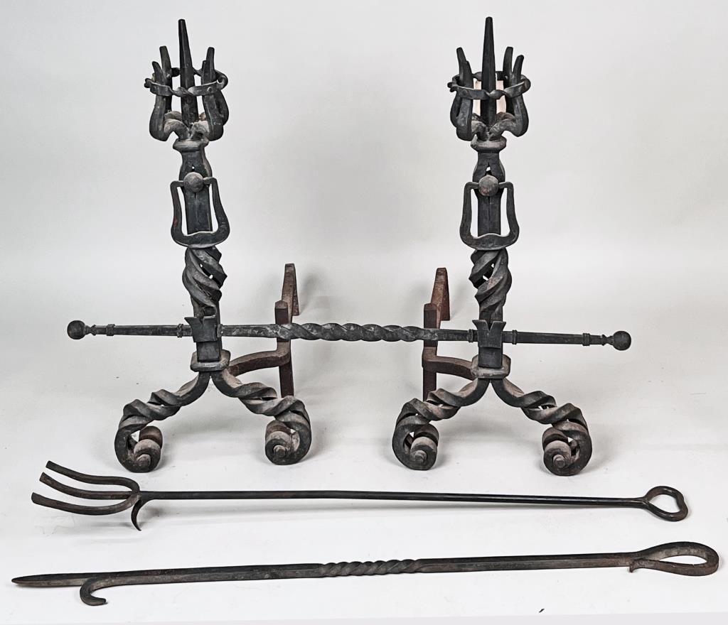 Large Pair Wrought Iron Hearth Andirons (1 of 5)