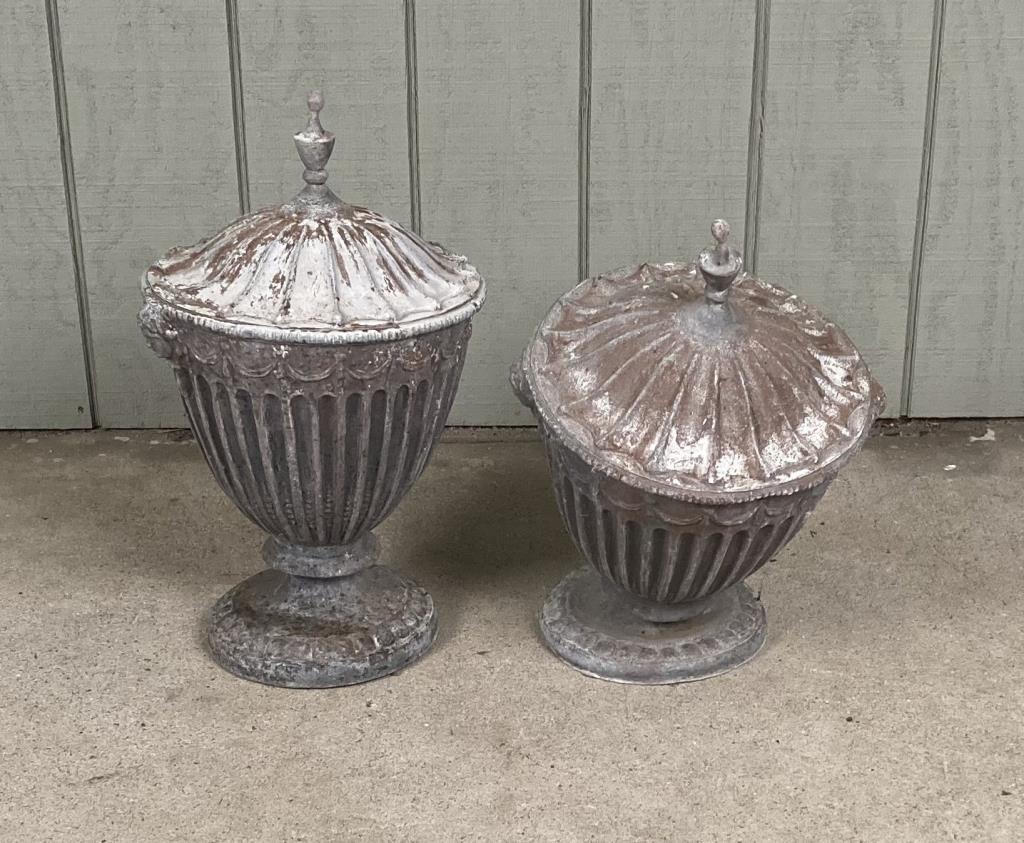 Pair Cast Lead Lidded Urns (1 of 4)