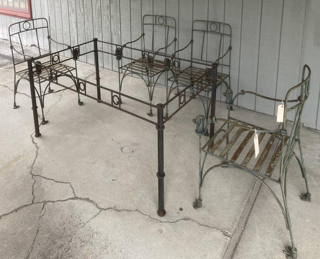 Wrought/Cast Iron Glass Top Table, Four Chairs (1 of 7)