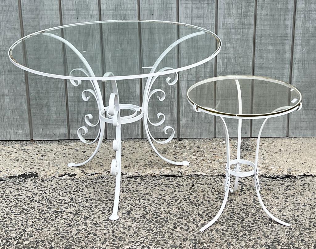 Two Wrought Iron Glass Top Round Garden Tables (1 of 4)