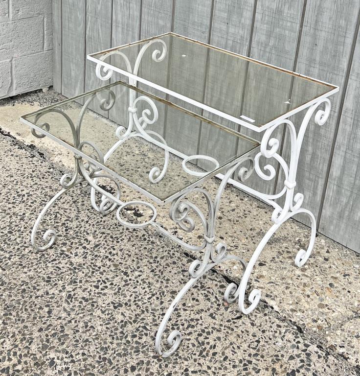 Two Nesting Wrought Iron Glass Top Garden Tables (1 of 3)