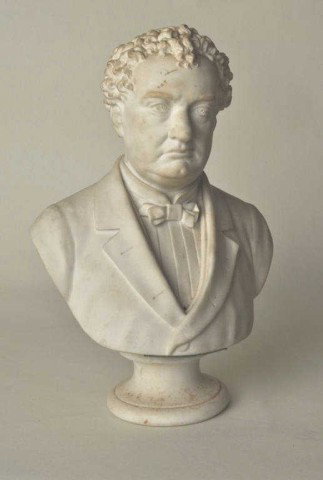 Parian Bust of Gov. John Andrew: Parian bust and stand of 19th century Massachusetts Governor John Albion Andrew. Boston copyright. Stand separated from bust. 12 1/2" high, 8 1/2" wide, 5 1/2" deep. From a Connecticut collection.