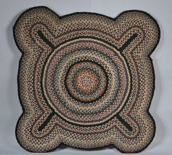Lobed-Form Woven Rug: Woven rag rug with four lobed corners. 36" high, 36" wide From a Connecticut collection.