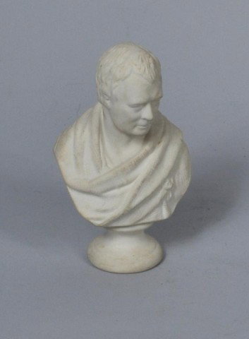 Small Parian Bust of Statesman: Diminutive parian bust of classical statesman. 5 1/2" high. From a Virginia collector.