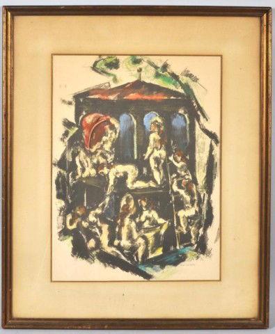 Max Weber 1881-1961 Color Litho "The Bathers": Max Weber (American, 1881-1961) Figure Composition #38, The Bathers, colored lithograph, signed in graphite lower right. Image size: 15 3/4" high, 11 1/2" wide. From the estate of Jerome Zeifman.